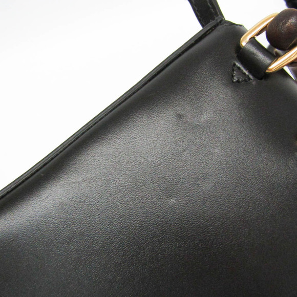 GUCCI Black Leather Bamboo Shoulder Bag - Picture 8 of 16